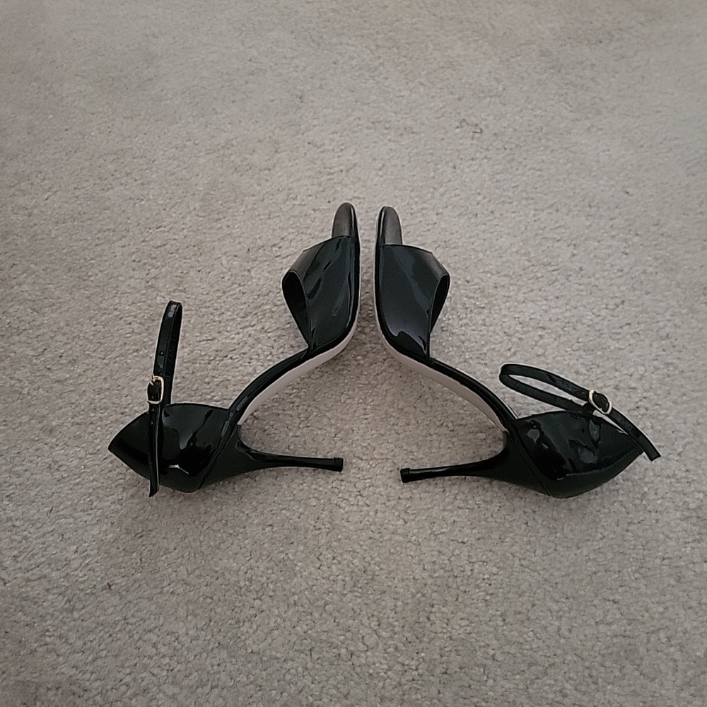 Comme Il Faut Argentine Tango Black Patent Ankle-Strap Open-Toe Heels 37 7 - Picture 4 of 7